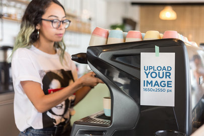 Flyer Mockup Featuring a Woman Using an Espresso Machine 21871