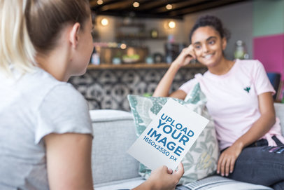 Flyer Mockup Featuring Two Women Talking to Each Other