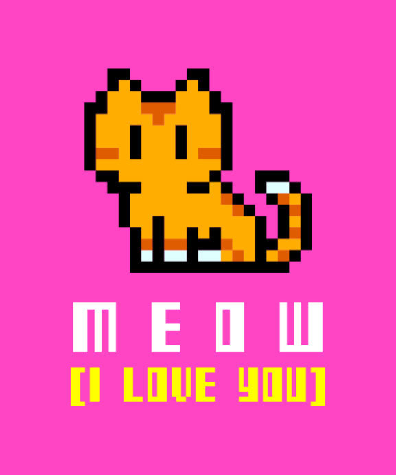 Cat T-Shirt Design Template with Pixel Graphics