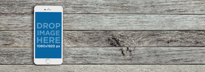 White iPhone 7 Over Grey Wood Background Mockup