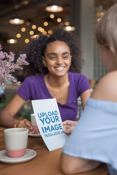 Mockup of a Flyer with Two Women Happily Talking to Each Other