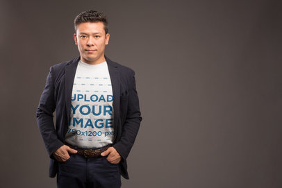 Mockup of a Serious Man Wearing a T-Shirt with His Hands in His Pocket