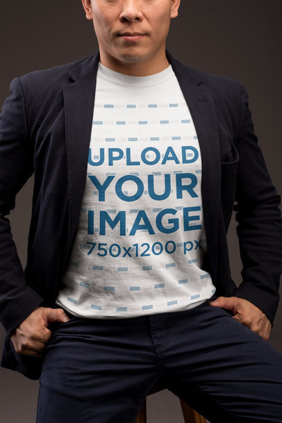 Closeup T-shirt Mockup of a Man with a Grey Background 21239