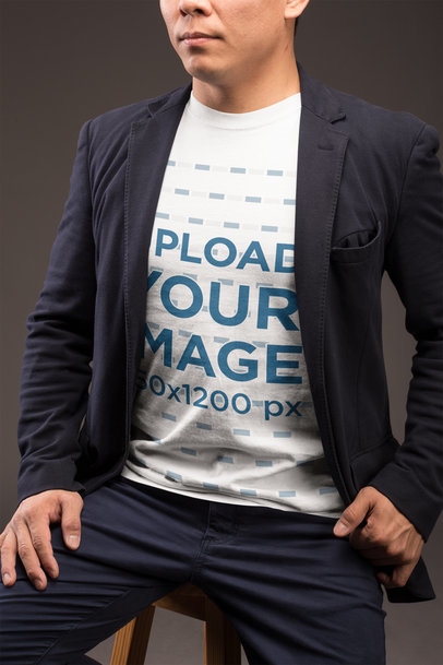 Closeup T-Shirt Mockup of a Man Wearing a Casual Suit 21238