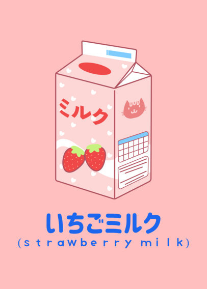 T-Shirt Design Template with Retro Japanese Cartoons