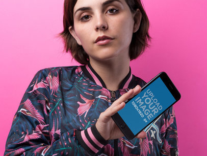 Mockup of a Space Grey iPhone 8 Plus Featuring a Woman 