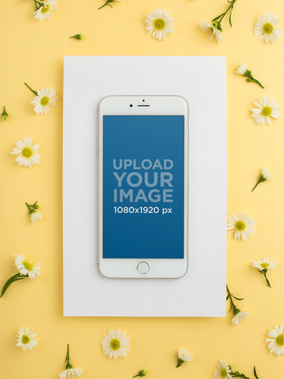 Silver iPhone 8 Plus Mockup Surrounded by Daisies