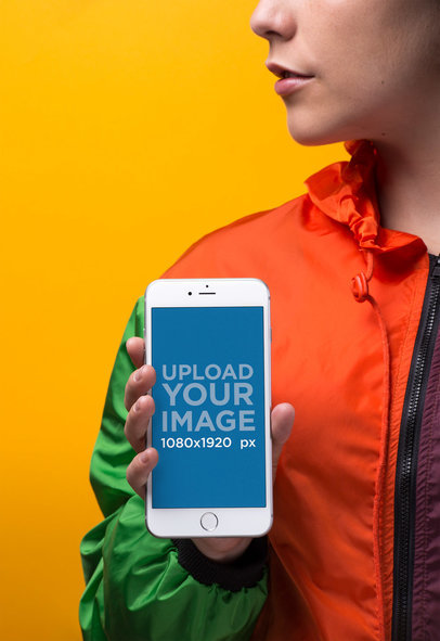 Silver iPhone 8 Mockup Featuring a Woman 