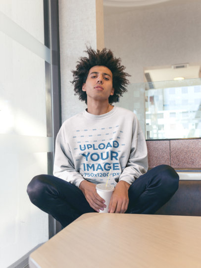 Crewneck Sweater Mockup of a Man with an Afro Haircut
