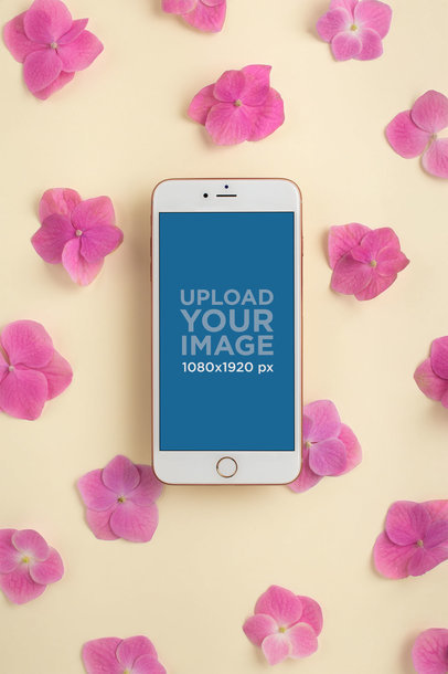 iPhone 8 Plus Mockup surrounded by Pink Flowers