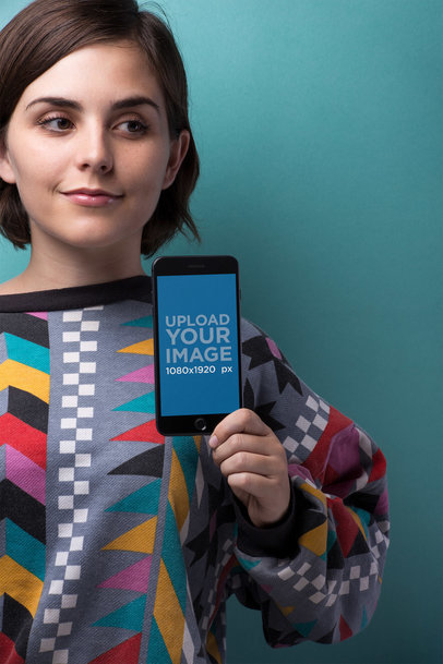 Mockup of a Space Gray iPhone 8 Held by a Woman  21836