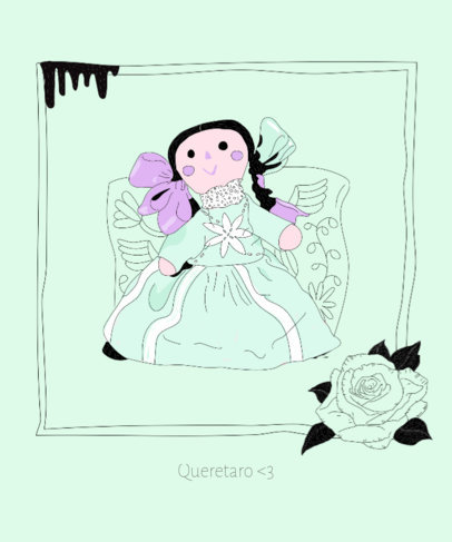 Hand Drawn Mexican Doll Tee Design Template