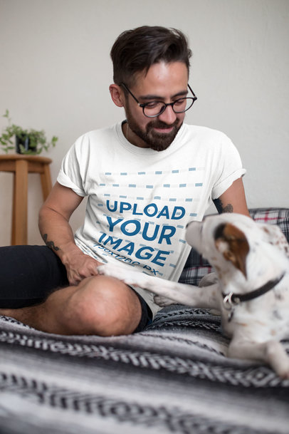 T-Shirt Mockup of a Man Smiling at His Dog