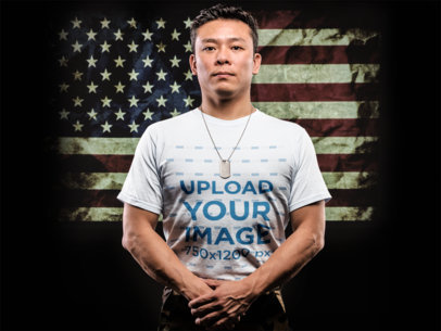 Mockup of a Man Wearing a T-Shirt and an Army Tag