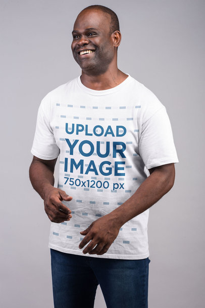 T-Shirt Mockup Featuring a Tall Man Smiling