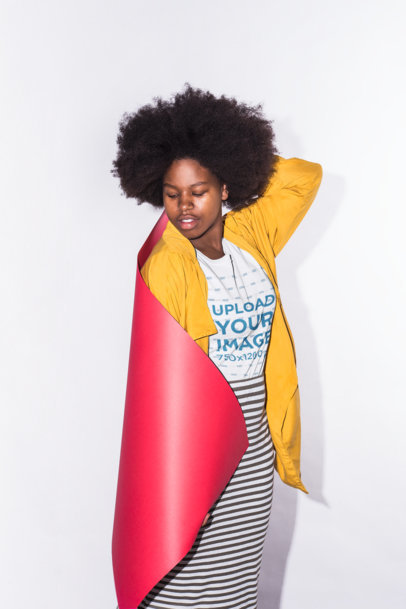 Mockup of a Woman Wearing a T-Shirt and Striped Skirt 
