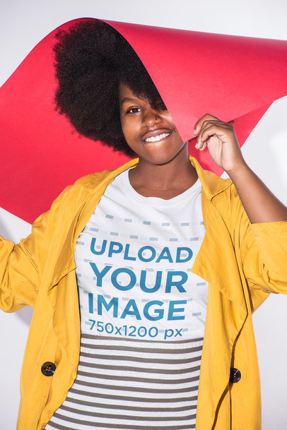 T-Shirt Mockup Featuring a Woman Biting Her Lower Lip