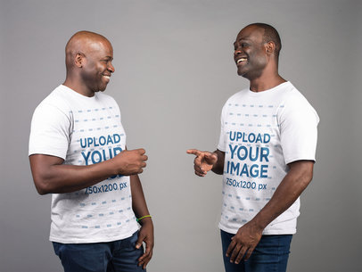 Mockup of Two Men Wearing T-Shirts and Smiling