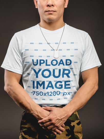 Mockup Cropped Face Man Wearing a T-Shirt from the Army