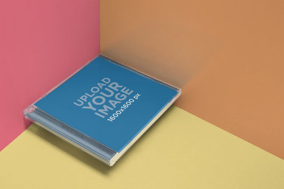 CD Album Mockup Floating Over a Corner