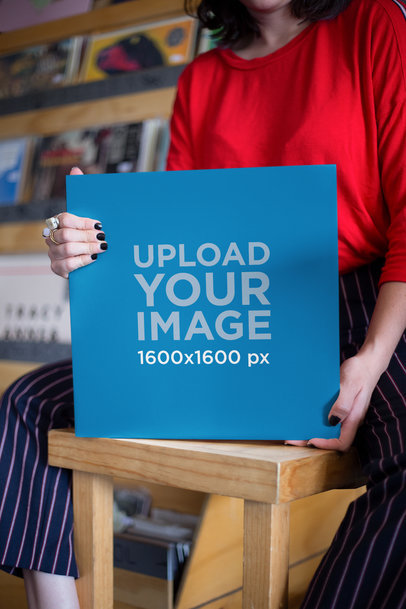 Vinyl Record Mockup Held by a Woman 22106