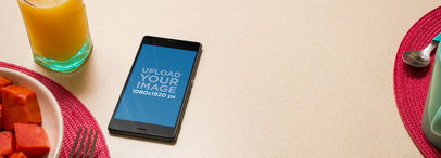 Android Mockup Template at a Breakfast Scene