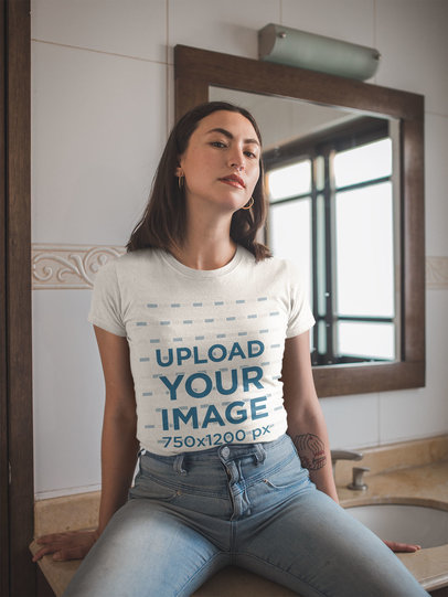 T-Shirt Mockup of a Woman with a Pierced Nose 