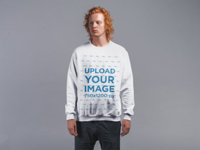Sweatshirt Mockup of a Man with Red Curly Hair