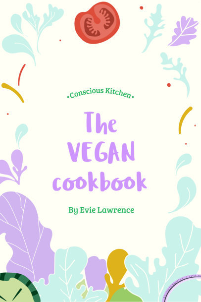 Cookbook Cover Design Template with Colorful Food Illustrations
