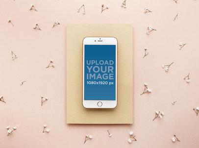 iPhone 8 Plus Mockup Surrounded by Tiny White Flowers 22020