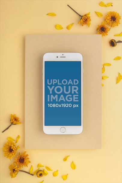 Silver iPhone 8 Mockup Surrounded by Yellow Tones