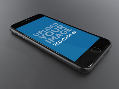 Mockup of a Space Gray iPhone 8 Over a Dark Background