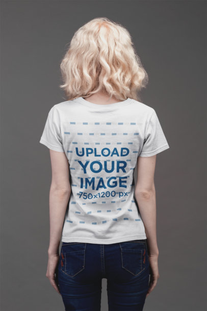 Back Shot T-Shirt Mockup of a Blonde Girl with Denim Jeans 21875