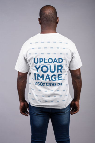 Back Shot T-Shirt Mockup Featuring a Man with Blue Jeans