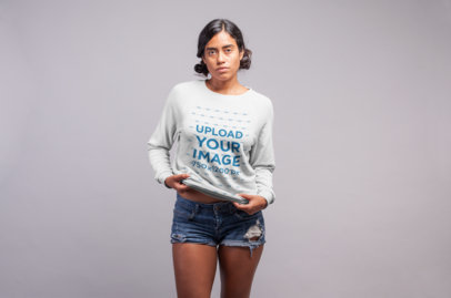 Crewneck Sweatshirt Mockup Featuring a Woman in a Casual Outfit
