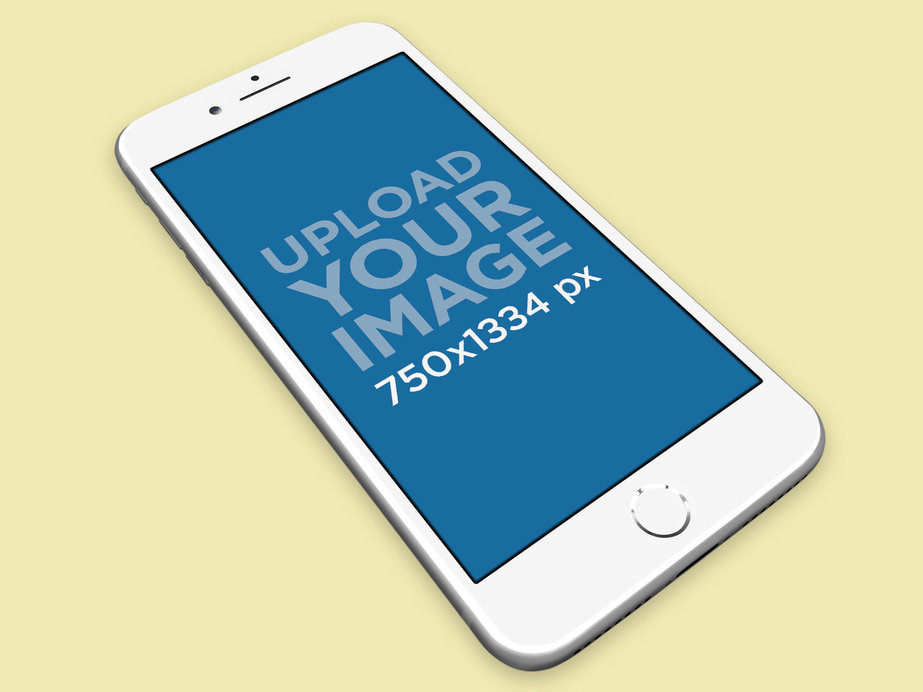 Angled Silver iPhone 8 Mockup Lying on a Flat Background 