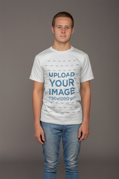 Mockup of a Man Wearing a T-Shirt and a Buzz Cut