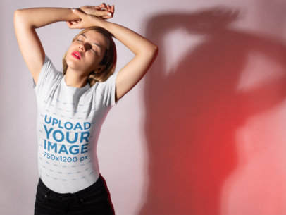 T-Shirt Mockup of a Woman in Ambient Lighting