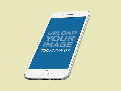 Mockup of a Silver iPhone 8 Leaning Back on a Solid Surface