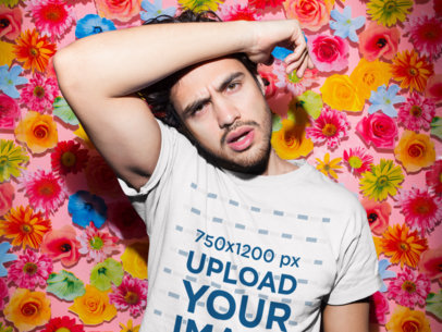 T-Shirt Mockup Featuring a Man with Brown Eyes