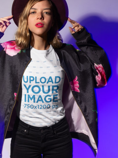 T-Shirt Mockup Featuring a Pretty Girl Posing in a Hipster Style 18599