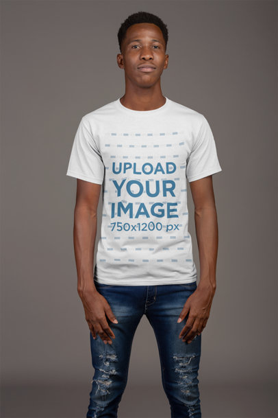  T-Shirt Mockup of a Man with a Coy Smile