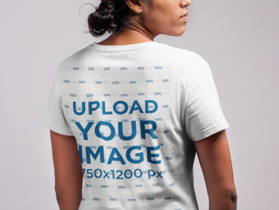 Back View T Shirt Mockup of a Woman with a Low Messy Bun 