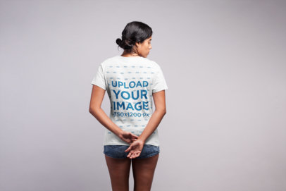 Back View T-Shirt Mockup of a Woman With Messy Buns