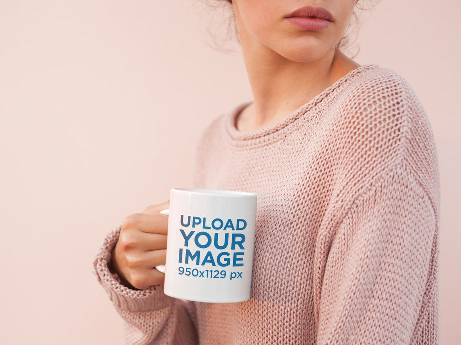 Coffee Mug Mockup Surrounded by Light Pink Tones