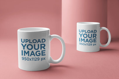Mockup of Two Coffee Mugs Placed on a Minimal Background