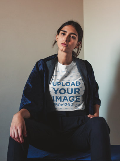 Mockup Featuring a Woman With a Serious Look Wearing a T-Shirt 