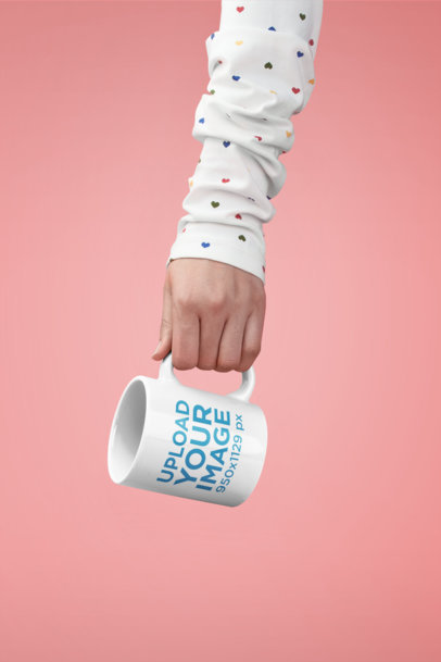  Mug Mockup Held by Someone Wearing a Long Sleeve Heart Patterned Shirt 22373