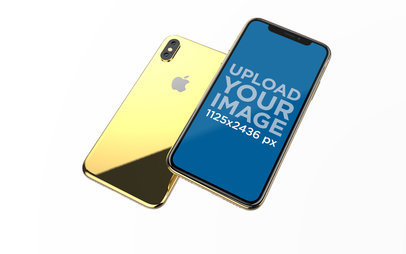 Mockup of Two iPhones XS Floating on a Solid Background