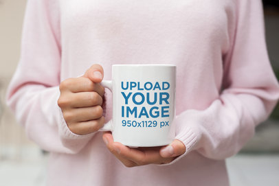 Coffee Mug Mockup Featuring a Girl Wearing a Soft Sweater 22428